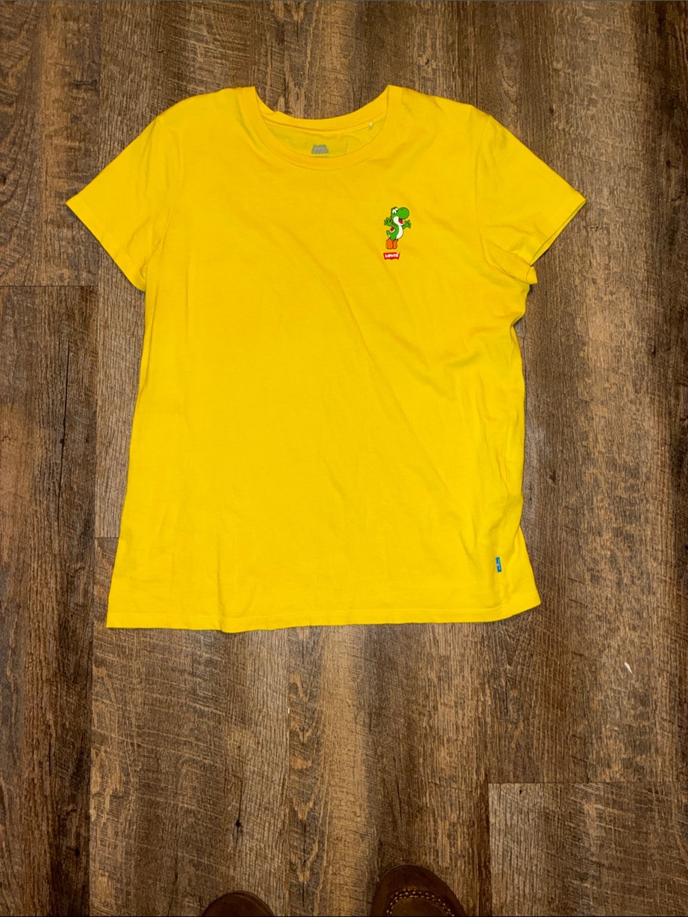 Levi's Yellow Short-Sleeve Tee with Small Green Dino Patch Mario Brothers